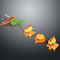 Tropical Beach Hut Buildings With Palm Trees Wooden Boat And Round Pavilion