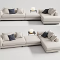 Beige Sectional Sofa With Multiple Decorative Pillows And Side Table Lamp 3d model