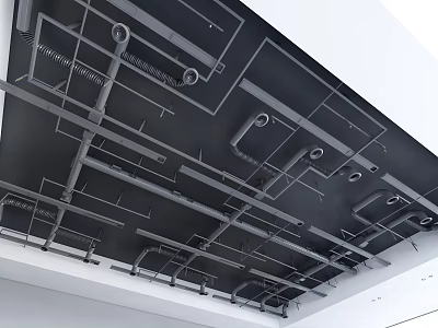 Suspended Ceiling Structure With Exposed Metal Framework And Pipes In Industrial Design 3d model