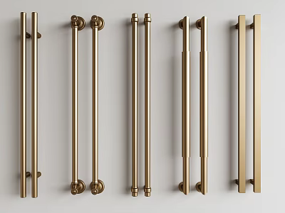 Stylish Golden Bar Handles For Furniture With Various Designs And Lengths 3d model