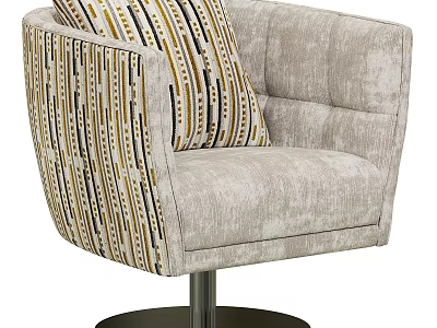 Light Gray Accent Chair With Striped Armrest And Metal Swivel Base 3d model