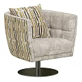 Light Gray Accent Chair With Striped Armrest And Metal Swivel Base