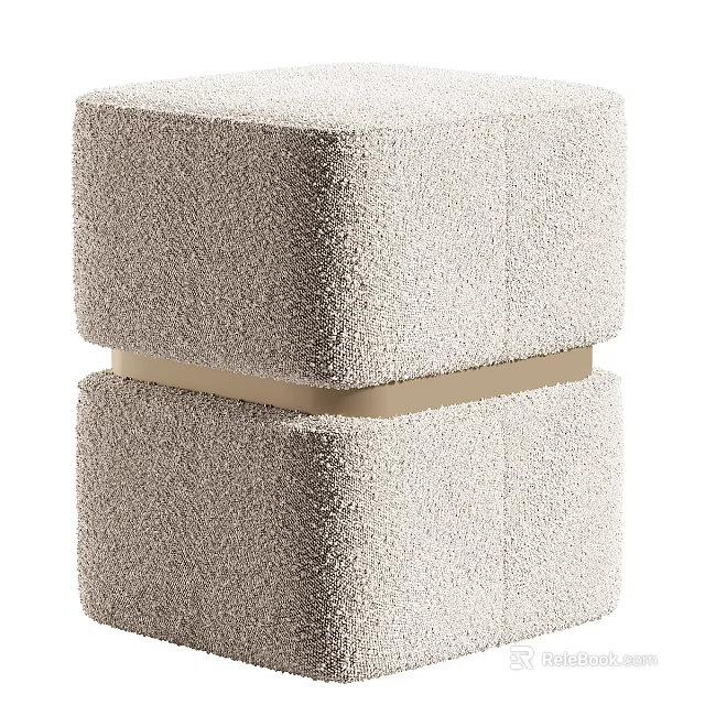 Soft Boucle Upholstered Square Ottoman With Elegant Golden Metal Band For Luxury Home Interior Decoration 3d model 
