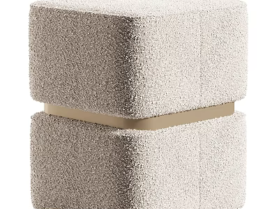 Soft Boucle Upholstered Square Ottoman With Elegant Golden Metal Band For Luxury Home Interior Decoration 3d model
