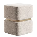 Soft Boucle Upholstered Square Ottoman With Elegant Golden Metal Band For Luxury Home Interior Decoration
