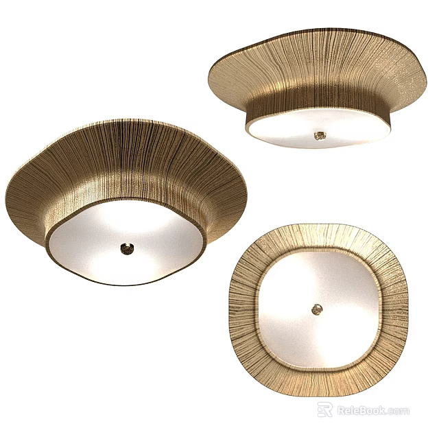 Modern Gold Ribbed Ceiling Lights Round And Square Shade Designs 3d model