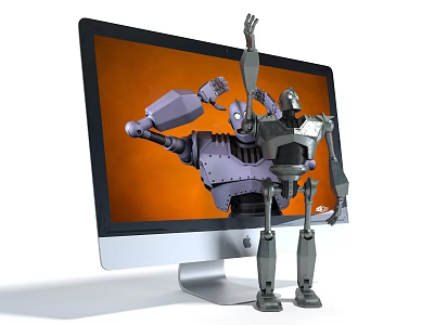 Computer Monitor With 3D Robot Models In Front And On Screen 3d model