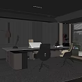 Modern Office Interior With Desk Ergonomic Chairs Window Blinds And Recessed Lighting