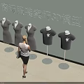Fashion Mannequins Displaying Apparel in Mall Clothing Store 3D Model with Woman Viewing