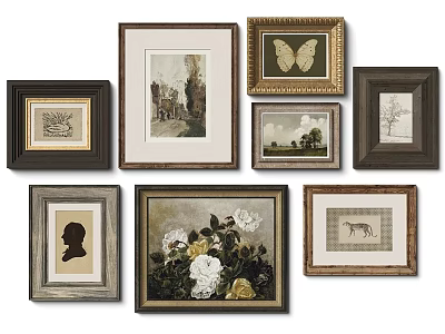 Collection of Framed Abstract Paintings With Diverse Artistic Themes and Styles 3d model