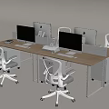 Modern Office Computer Workstation With Multiple iMac Monitors And Ergonomic Chairs 3d model