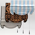 Elegant Roman Blinds With Golden Patterns Blue Stripes And Gray Designs