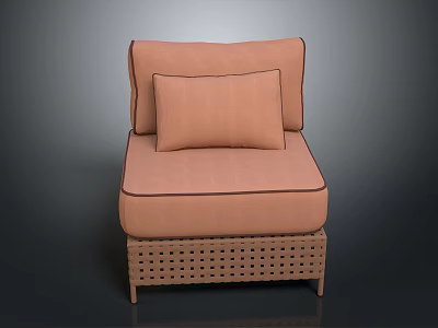 Single Sofa In Orange Fabric With Cushion And Rattan Base Design 3d model