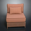Single Sofa In Orange Fabric With Cushion And Rattan Base Design