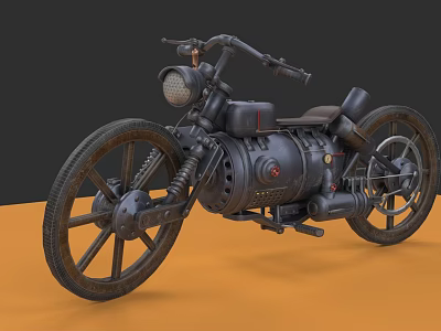 Vintage Motorcycle Featuring Retro Mechanical Design Classic Wheels And Headlight 3d model