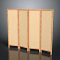 Natural Wooden Room Divider With Four Woven Panels Simple Traditional Design