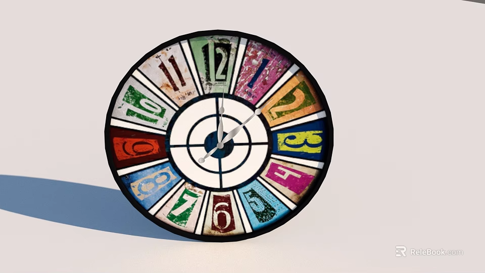 Decorative Wall Clock With Colorful Numbered Sections And White Center Hands 3d model 