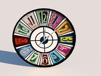 Decorative Wall Clock With Colorful Numbered Sections And White Center Hands 3d model