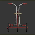 Kids Red Tricycle With Wooden Seat Three Wheels And Red Handlebars For Play