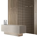 Elegant Modern Front Desk Reception With Stone Counter Wooden Panel And Metal Grid