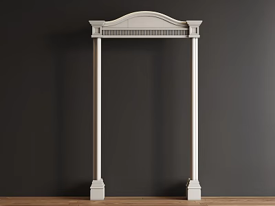 Elegant White Door Arch with Decorative Columns Against Dark Wall and Wooden Floor 3d model