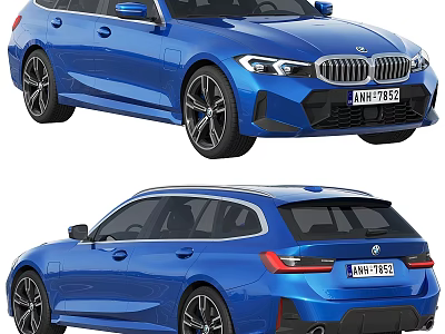 Blue BMW Luxury Wagon Front And Rear Views Modern Exterior Design 3d model