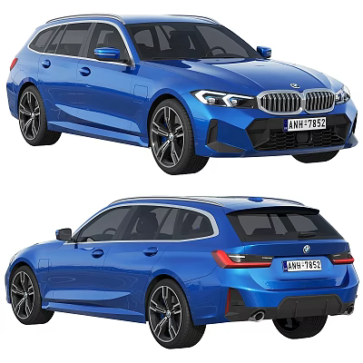 Blue BMW Luxury Wagon Front And Rear Views Modern Exterior Design 3d model