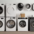 Various Modern Washing Machines With Front Load Design And Different Home Styles 3d model