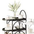 Black And White Mobile Bathroom Cabinet Rack With Three Tiers Storage And Toiletries Decorations