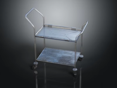 Clear Two Tier Utility Cart With Handle And Swivel Wheels Design 3d model