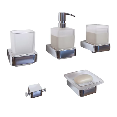 Modern Bathroom Accessories Set With Soap Dispenser Toothbrush Holder Soap Dish And Towel Ring 3d model