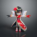 Little Girl In Traditional Red And White Outfit With Flower On Head And Arms Outstretched