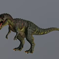 3D Rendered Dinosaur Model Standing Pose With Open Mouth Green Red Skin Against Gray Background