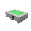 Compact Gray Square Electronic Device With Green Panel And Bottom Opening