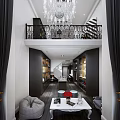 Modern Public Office Space Interior With Open Layout Bookshelves Chandelier And Sofa