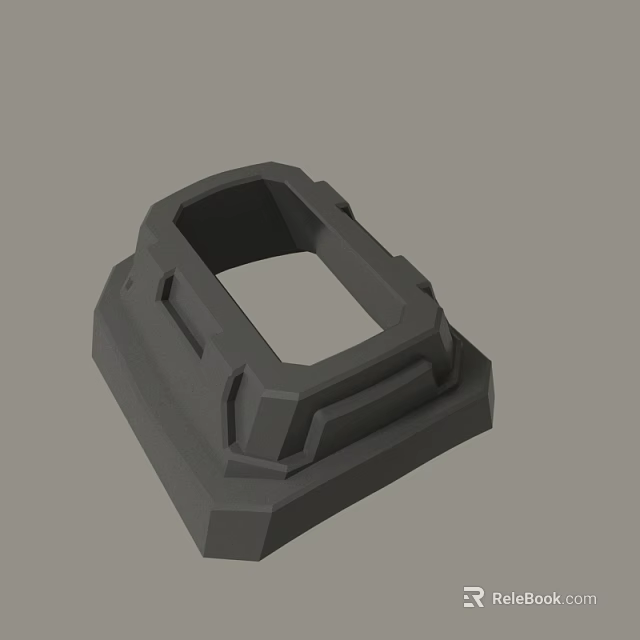 Gray 3D Modeled Mechanical Component With Rectangular Opening And Structured Edges 3d model