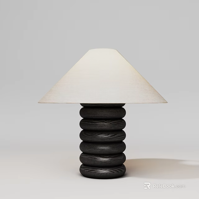 Modern Minimalist Table Lamp With White Fabric Shade And Black Stacked Base Design 3d model 