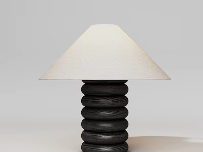 Modern Minimalist Table Lamp With White Fabric Shade And Black Stacked Base Design 3d model