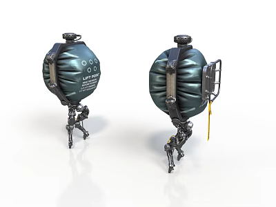 Green Mechanical Devices With Round Body Mechanical Legs Straps And Yellow Component 3d model
