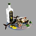 Fresh Mackerel Fish With Olive Oil Lemon Slices Salt Grains And Herbs On Plate