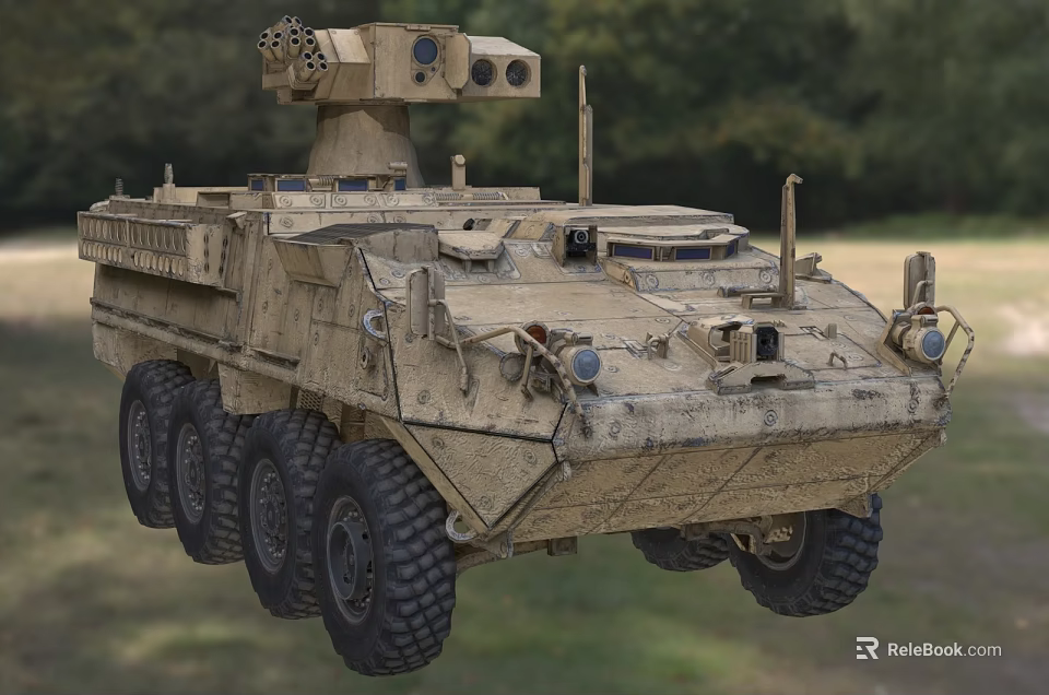Military Armored Utility Vehicle With 6x6 Wheels Turret Weapon System And Camouflage 3d model 