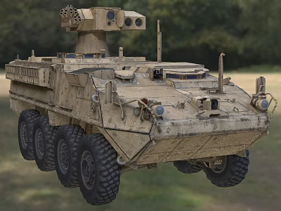 Military Armored Utility Vehicle With 6x6 Wheels Turret Weapon System And Camouflage 3d model