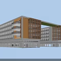 Modern School Building With Multi Storey Structure White And Orange Facade Large Glass Windows 3d model
