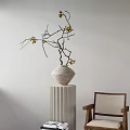 Minimalist Decorative Ornament Combination With Ceramic Vase Yellow Flowers And Wooden Chair