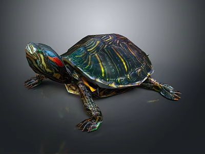 Colorful Turtle Sculpture With Vibrant Striped Shell Red Accent Head And Detailed Limb Design 3d model