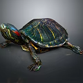 Colorful Turtle Sculpture With Vibrant Striped Shell Red Accent Head And Detailed Limb Design
