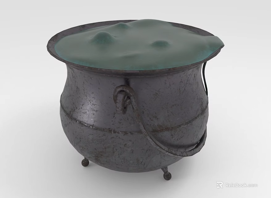 Cast Iron Cooking Pot With Green Lid Handle And Small Feet For Kitchen Use 3d model 