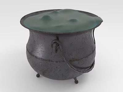 Cast Iron Cooking Pot With Green Lid Handle And Small Feet For Kitchen Use 3d model