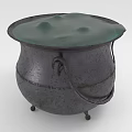 Cast Iron Cooking Pot With Green Lid Handle And Small Feet For Kitchen Use