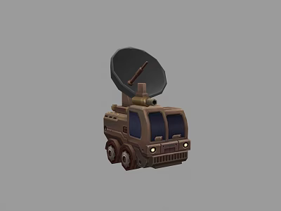 Military Utility Vehicle With Large Satellite Dish On Roof And Front Cabin Structure 3d model